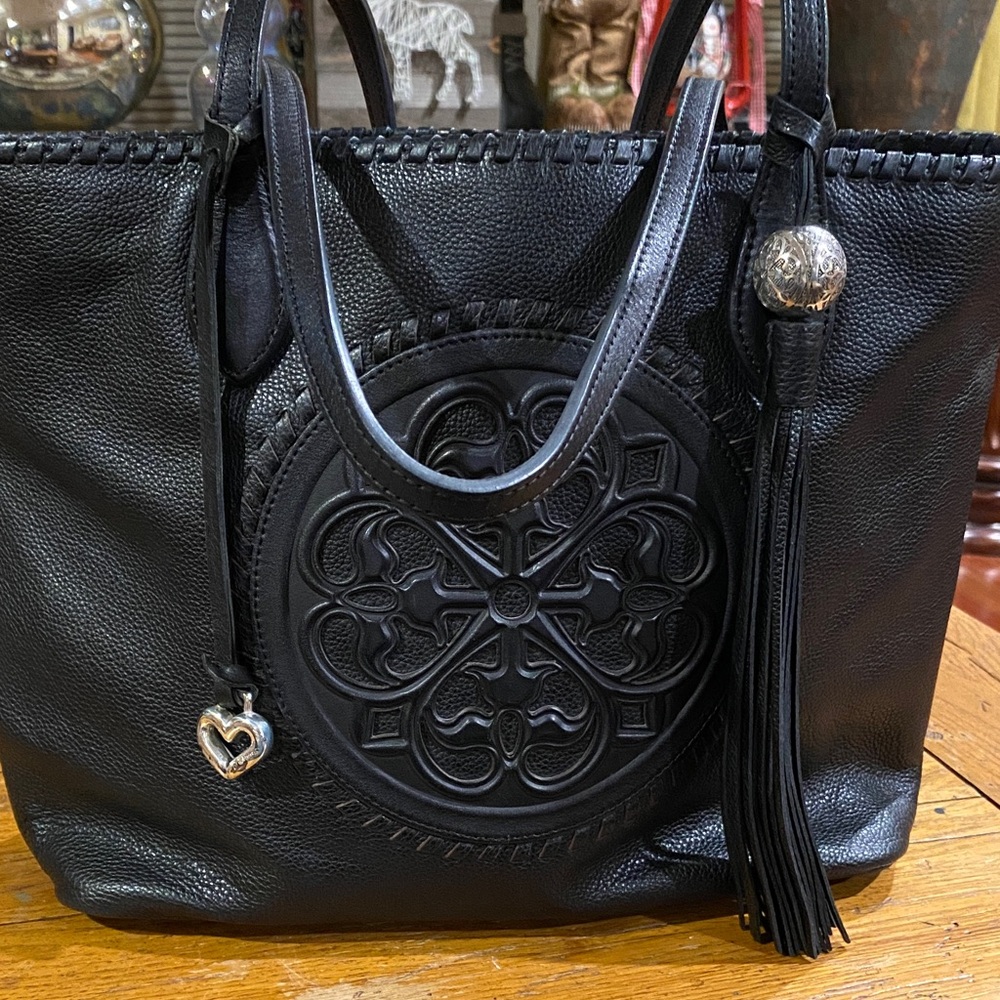 Brighton Gabriella Medallion Black Embossed Leather Tote